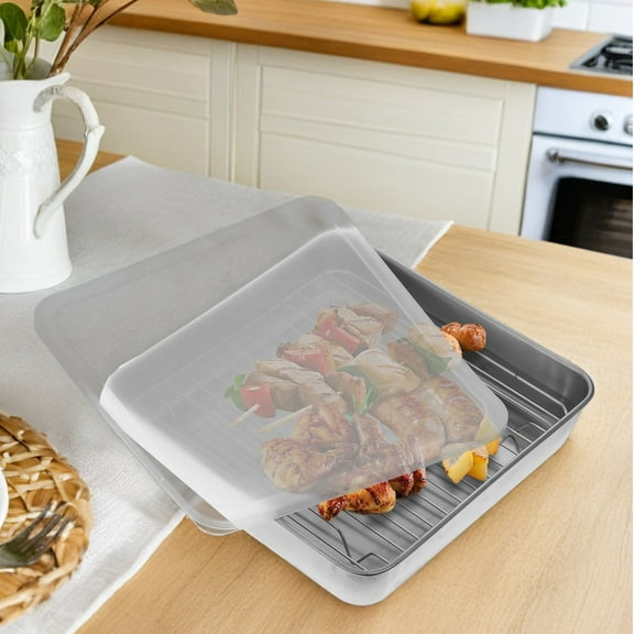 TABLZONE Stainless Steel Roasting Pan Set with Lid, Nonstick Oven Baking Rack and Grill Basket for Cooking