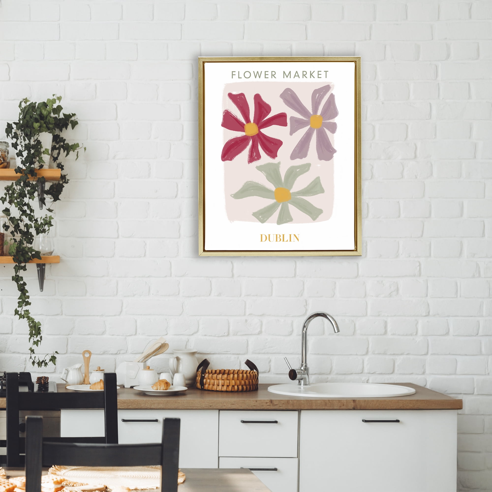 Stupell Industries Muted Dublin Flower Market Gold Framed Floater Canvas Wall Art, design by Lucille Price