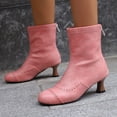 thumbnail image 3 of LOVZFMLL Boots for Women Mid Calf Chelsea Boots Side Zipper Round Toe Slip Resistant Mid Flare Heel Leather Fall Winter Fashion, 3 of 5