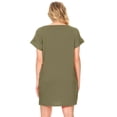 thumbnail image 3 of MOA COLLECTION Women's Solid Casual Comfy Soft Roll Up Short Sleeve Relax Fit Pocket Mini Midi Dress, 3 of 3