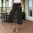 thumbnail image 2 of Womens Linen Capris Petite New High Waist Capris for Women Lightweight Linen Casual Cropped Pants Loose Straight Leg Capris Pants with Pocket, 2 of 5