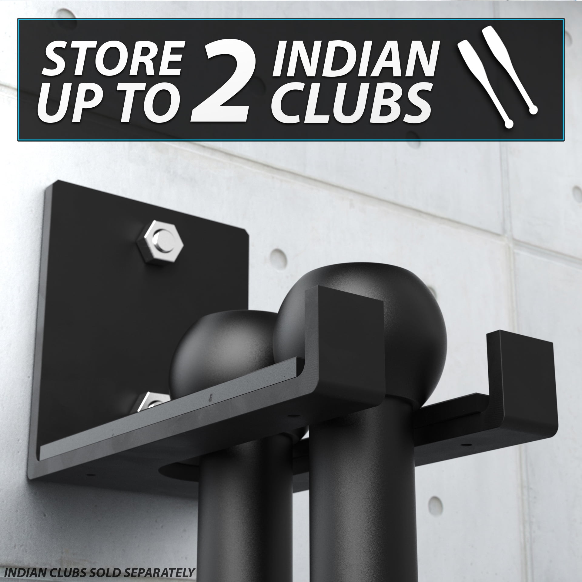 Synergee Indian Club Rack. Holds Power Clubs, Weighted Club Bells. Holds up to 2 Indian Clubs for Better Gym Storage & Organization.