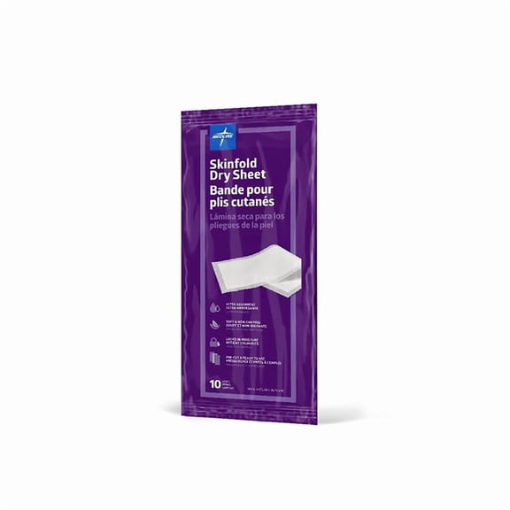 Medline Skinfold Dry Sheet, Skin Moisture Management, Soft, Non-Chafing, Pre-Cut & Ready to Use, 6" x 14" (10 Count)