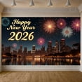 thumbnail image 3 of Colorful Fireworks New Year Banner Golden Lettering 2026 Banner Night Scene City Background Celebration Banner for New Year Party 2026 Celebration Home Decoration, 3 of 9