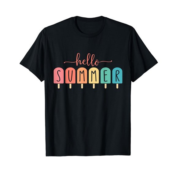 Hello Summer Colorful Vacation Ice Cream Popsicle Ice Lolly Gift T-Shirt Ice Cream Cute Summer Shirts