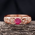 thumbnail image 2 of Rosec Jewels Natural Ruby Solitaire Ring with Diamond for Women, Beaded Ring - AAA Quality, 10K Rose Gold, US 6.50, 2 of 7