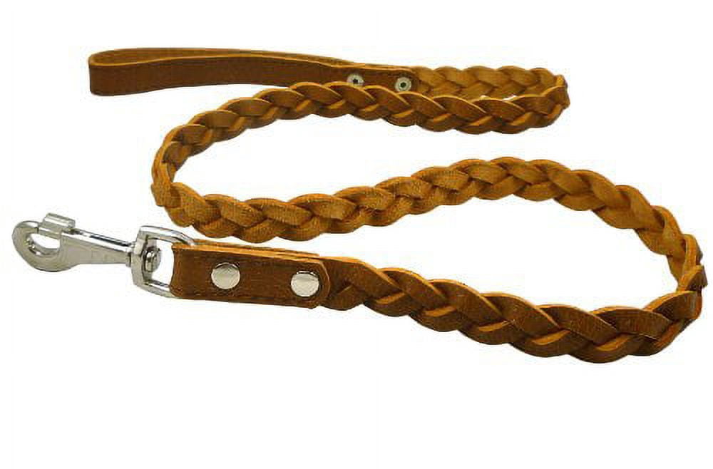 Genuine Fully Braided Leather Dog Leash 4 Ft Long 1" Wide Brown, Large Breeds