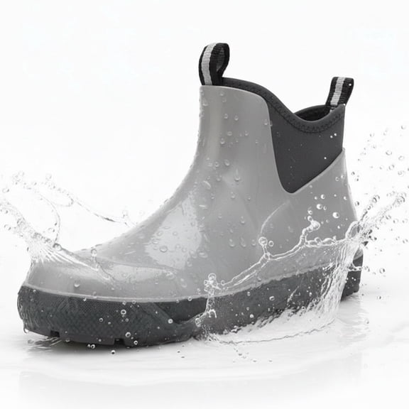 YUCHANG Men's Rain Boots,Deck Boots for Men,Outdoor Rubber Fishing Garden Waterproof Ankle Rain Boots with High Traction(Grey,10)