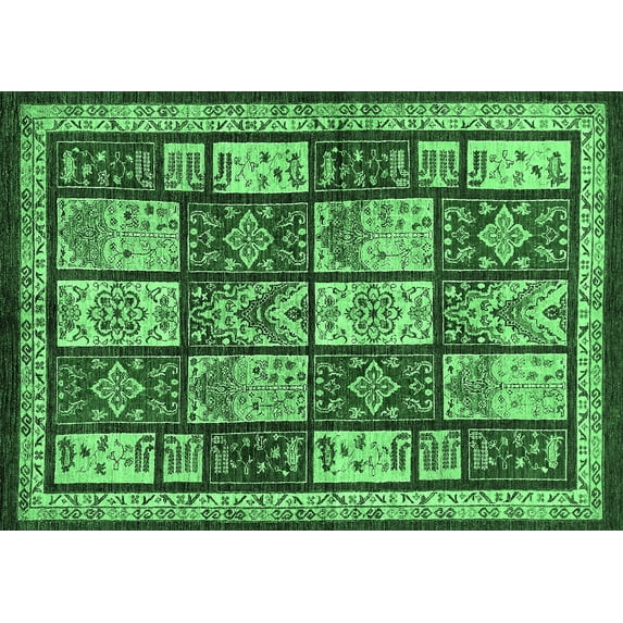 Ahgly Company Indoor Rectangle Abstract Emerald Green Modern Area Rugs, 2' x 4'