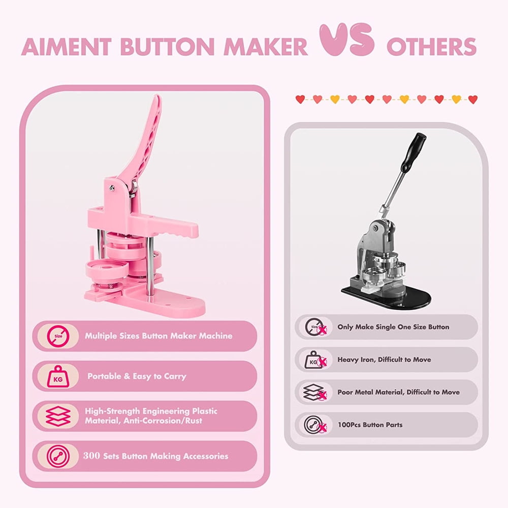 58MM Button Maker Machine Multiple-Size-100Pcs Button Parts+3 Mold+DIY Button Press Badges ,Beginner-Friendly