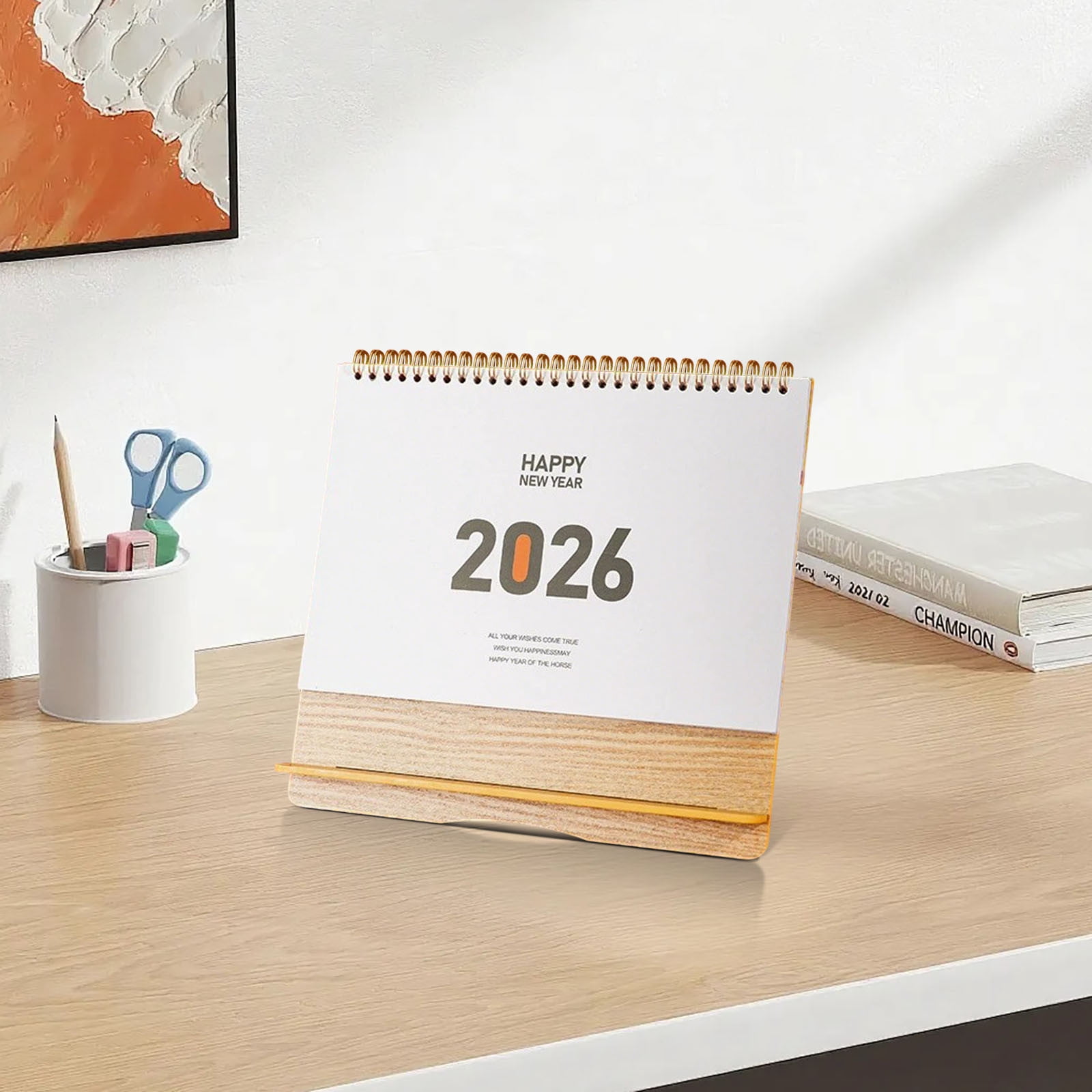 Desk Calendar 2026, Mini Horizontal Desktop Calendar with Stand, 2026 Chinese Year Gift, Office Desk Organizer, Thick Paper, Stable Triangular Base, Flat Lay Binding, Festive Red Decoration