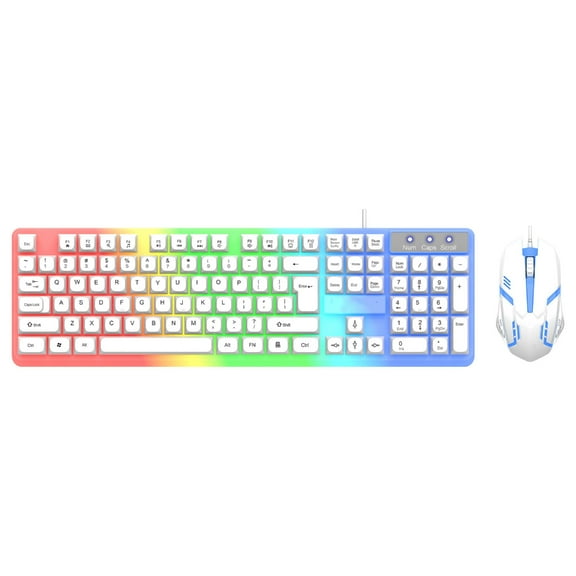 YIEMEEN Colorful LED Corded Gaming Keyboard Mouse Combo Keyboard 104 Keys Mouse