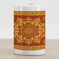 thumbnail image 2 of Mandala Ceramic Toothbrush Holder, Oriental Round and Square Pointy Mongol Traditional, Decorative Versatile Countertop for Bathroom, 4.5" X 2.7", Earth Yellow Vermillion, 2 of 4