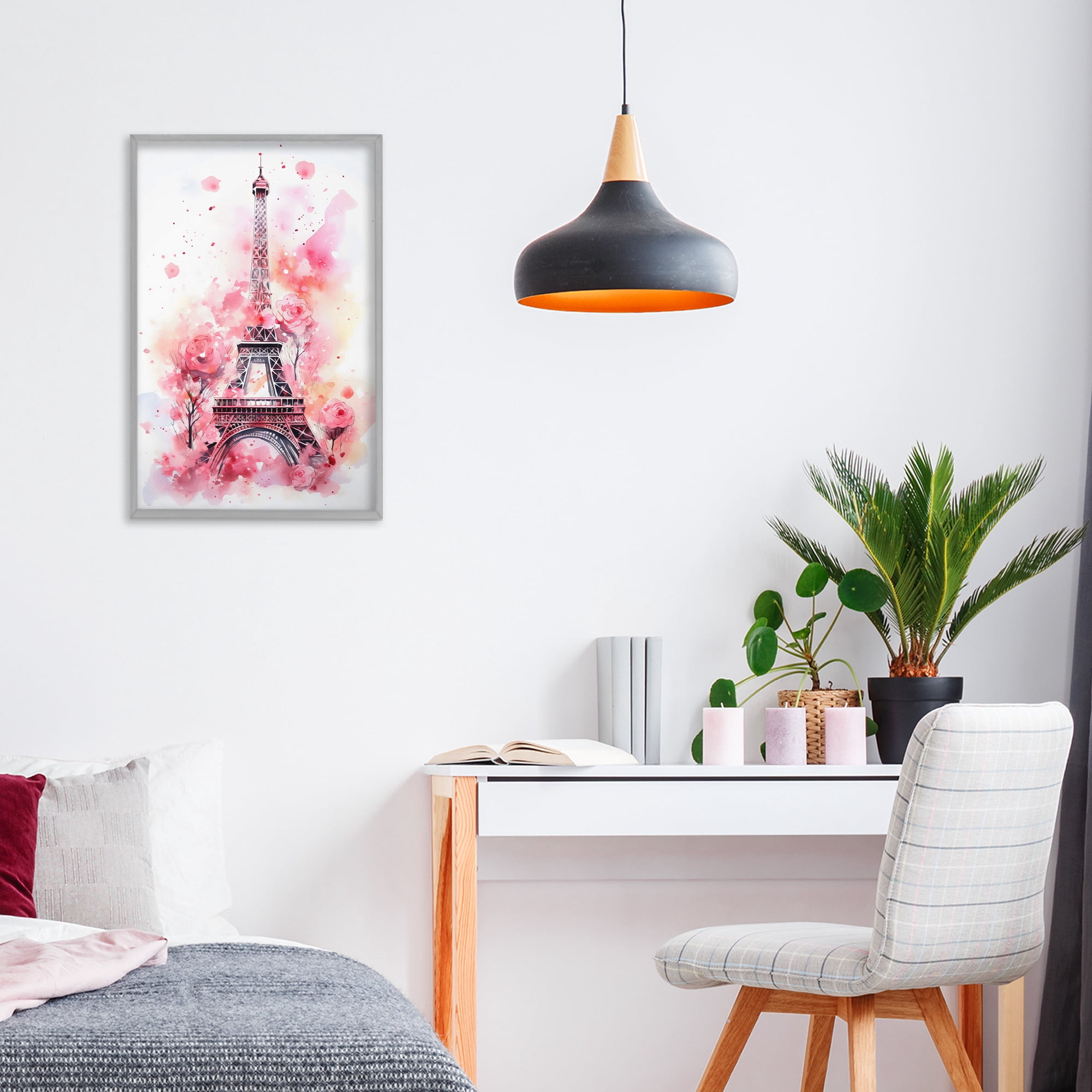 Stupell Industries Eiffel Tower In Roses Gray Framed Giclee Art, design by Creative Studio