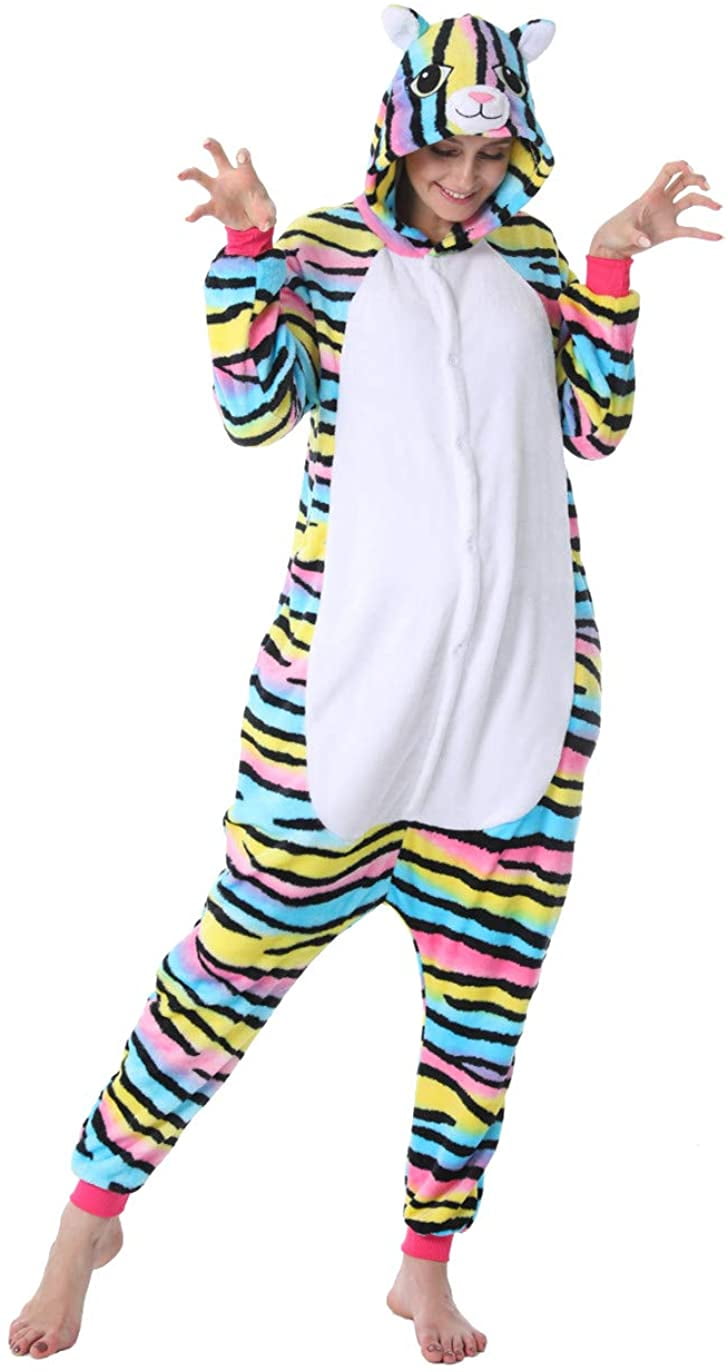 Honeystore Adult Unisex Tiger Pajama Halloween Costume Cosplay Animal One Piece 