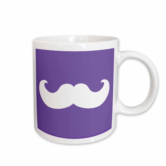 3drose, White Mustache on Violet Dark Purple - Ironic Hipster Moustache - Humorous - Fun - Whimsical - Funny, 15oz Mug