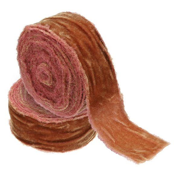 Velvet Ribbon for Gift Wrapping 1-1/2 Inch x 3 Yard Handmade Frayed Vintage Ribbons, 2 Roll Brick Red