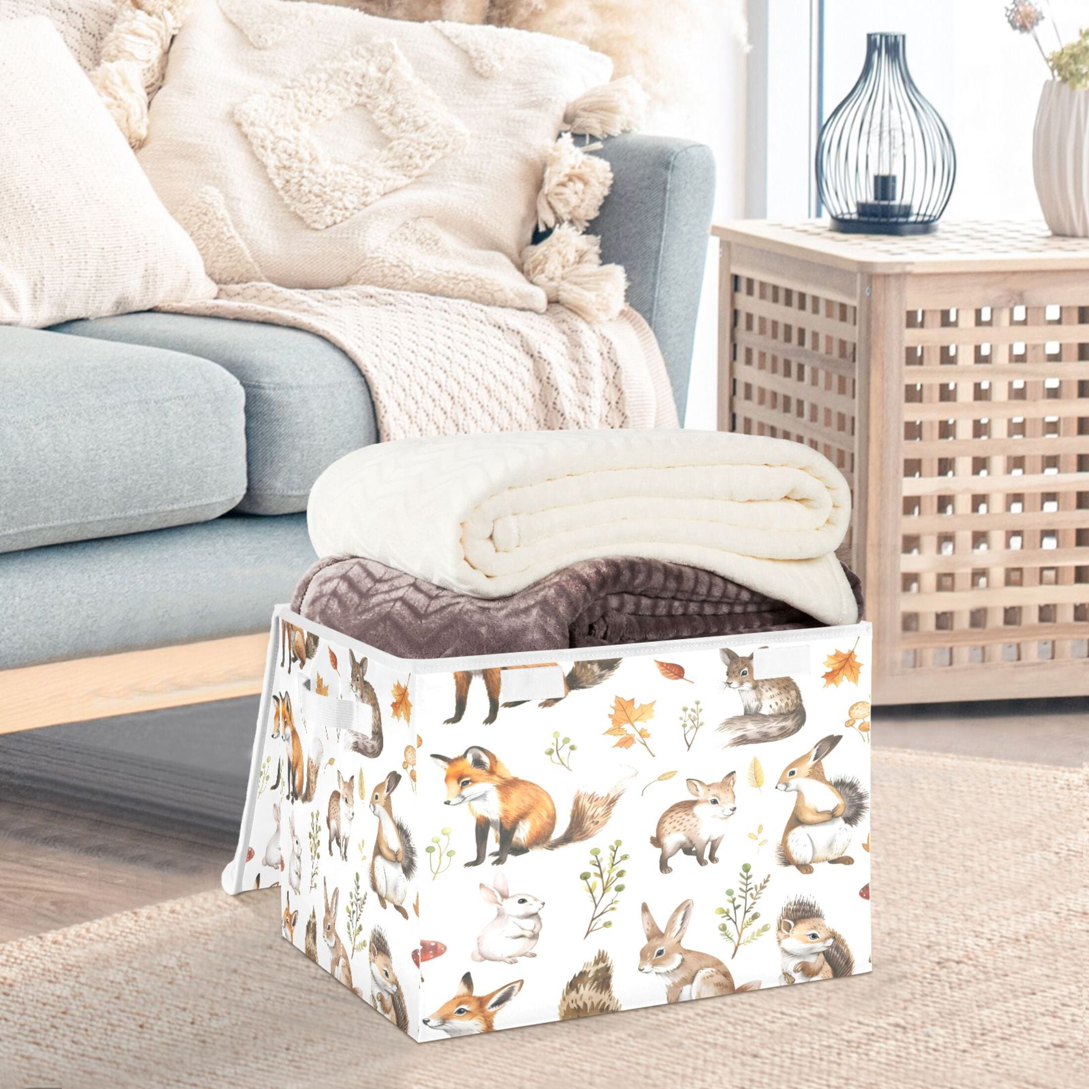 Ryvnso Cute Forest Animals Large Lidded Foldable Storage Baskets Cubes Boxes Lids Bin for Home
