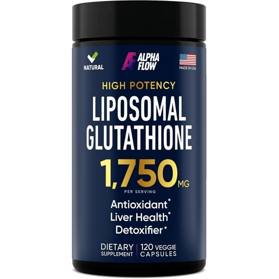 ALPHA FLOW 1750 mg Liposomal Glutathione Veggie Capsules with Vitamin C & Antioxidant Complex, 120 Caps