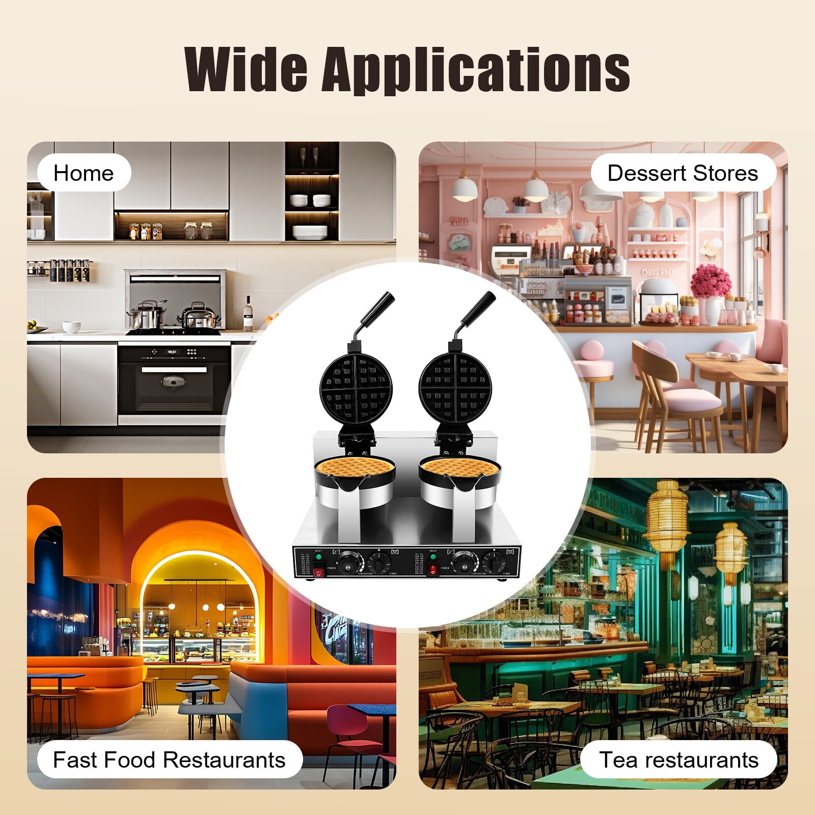 110V Double Head Waffle Maker Electric Digital Muffin Baker Waffle Making Machine for Home, Dessert Stores