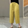 thumbnail image 3 of Scyoekwg Womens Capris for Summer Elastic Waist Loose Wide Leg Cropped Trousers Pants Ladies Capris Casual Comfy Loose Solid Color Trendy Summer Pants (Yellow,XL), 3 of 5