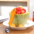 thumbnail image 6 of Multi Functional Fruit Cutter and Divider Set, Stainless Steel Watermelon Spoon, 2-piece Baller Scoop and Splitters, for Kitchen Prep, Fruit Salad, and Melon Serving, 2-piece Set, Orange, by FAJHHA, 6 of 7