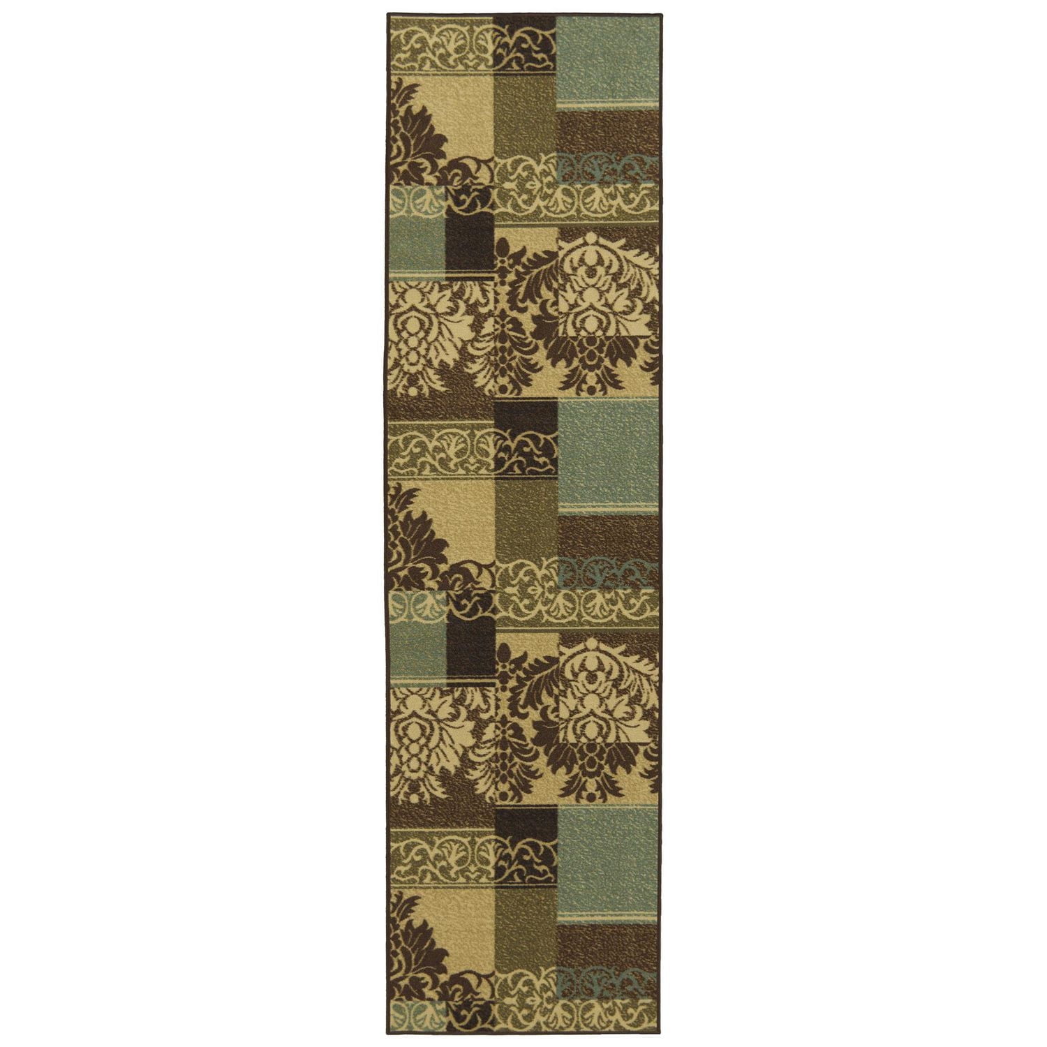 Ottomanson Ottohome Collection Non-Slip Rubberback Damask Design Indoor Rug,  Brown/Green
