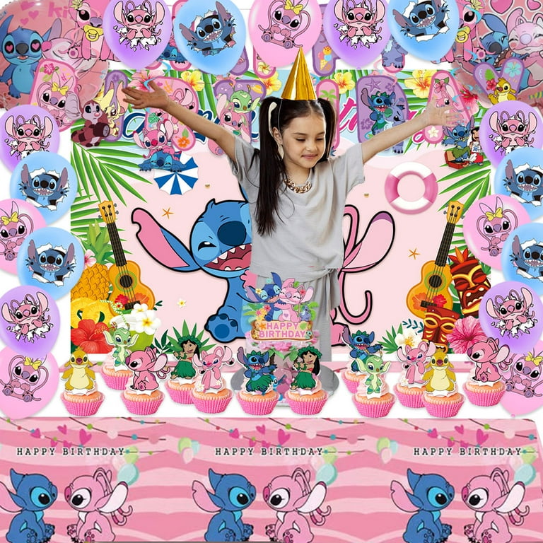 Stitch Birthday Decorations Birthday Banner,Backdrop,Stitch Balloons,Cake Topper,Cupcake Toppers,Hanging Swirls,Tablecloth for Lilo Stitch Birthday Party Decorations Party Supplies Party Favor