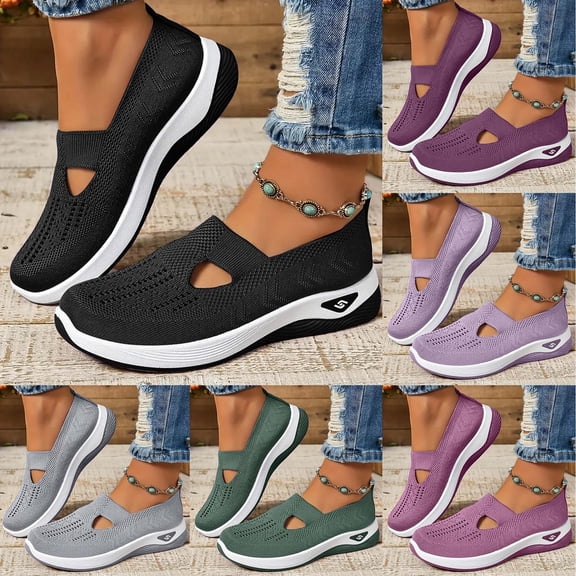 Pandaie Women's Woven Orthopedic Slip on Shoes Breathable Soft Arch Support Sneakers Non Slip Walking Sports Shoe with Memory Foam Sole Black 6.5