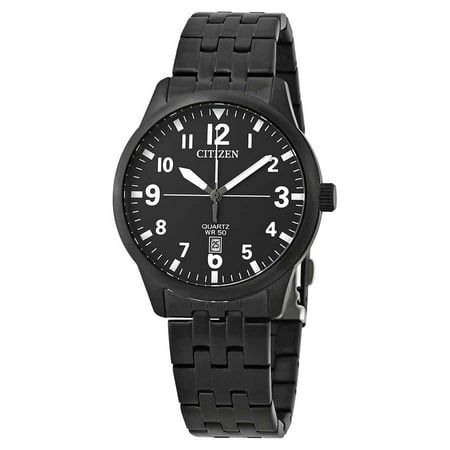 - BI1055-52E Men's Black IP Stainless Steel Black Dial Date Quartz Watch