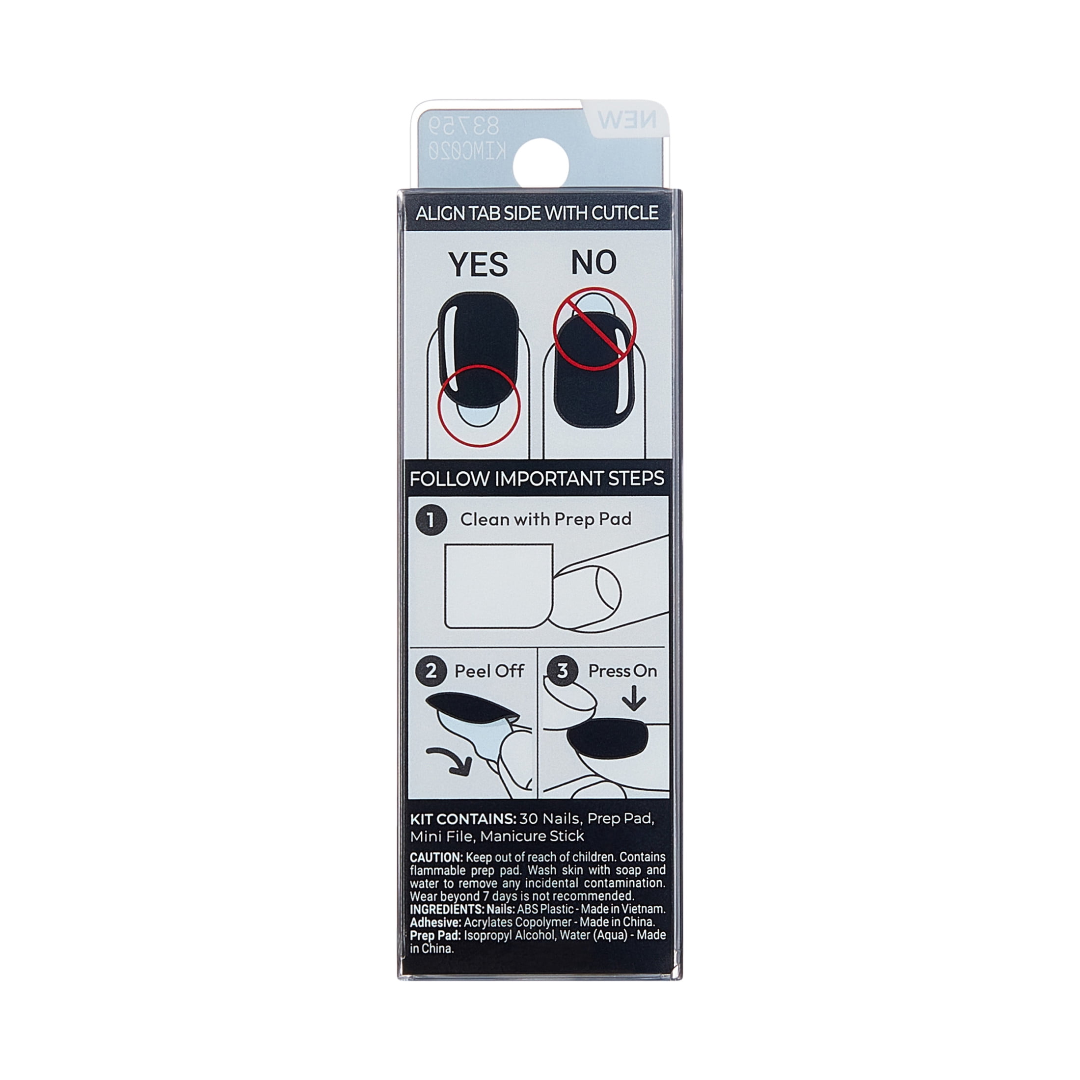 Kiss Impress Color Short Square Oval Press-On Nails with Glue, Black Solid, 30 Pieces