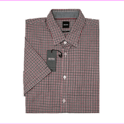 Hugo Boss Red Blue Plaid Shirt Mens Ronn_2 SS Slim Fit Size XL