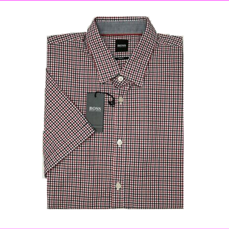 Hugo Boss Red Blue Plaid Shirt Mens Ronn_2 SS Slim Fit Size XL
