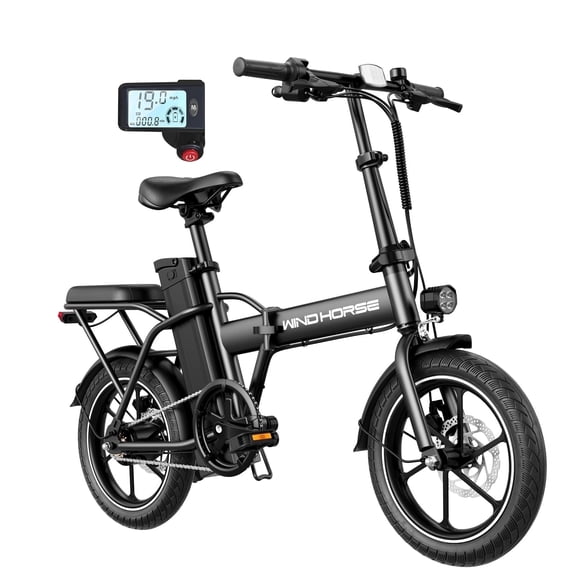 WINDHORSE 16" Folding Electric Bike for Adults, 20mph, 19-35mile Range, 630W Peak,  Removable Battery, Seat Suspension, LCD Display, Commuter Ebike