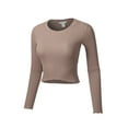 thumbnail image 3 of FashionMille Women's Long Sleeve Solid Slim Crop Top Round Neck Tee Stretch Shirt, 3 of 5