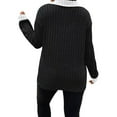 thumbnail image 3 of Women'S Large Size Casual Knitted Sweater Lapel V-Neck Solid Color Top Long Sleeve Shirt Black & White 4XL, 3 of 7