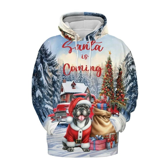 Santa is Coming French Bulldog Merry Christmas Xmas Noel Truck Tree All Over Print 3D Hoodie Unisex Merch Hoodies Dog Lover Gifts - 02023