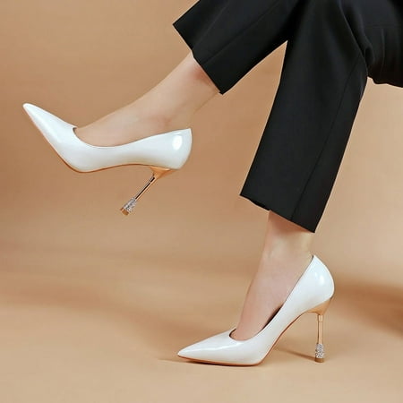 

HHH 31-Size 44 Pointed Low-Cut Stiletto High Heel Women s Shoes Style Professional Patent Leather High Heel Shoes Single-Layer Shoes