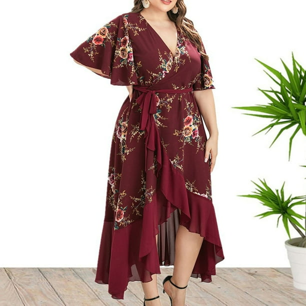 XZNGL Vetements de Grande Taille pour les Femmes Mode Imprimer Grande Taille V Cou Ventiler la Sexualite Float Robe Grande Taille des Femmes Robe Grande Taille pour les Femmes Vetements Grande Taille ...