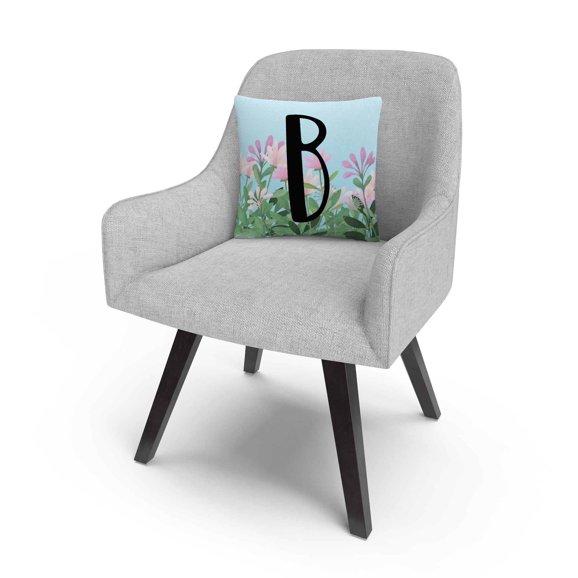 Pink Floral Garden Letter Illustration B By Abc 16 X 16 Decorative Throw Pillow