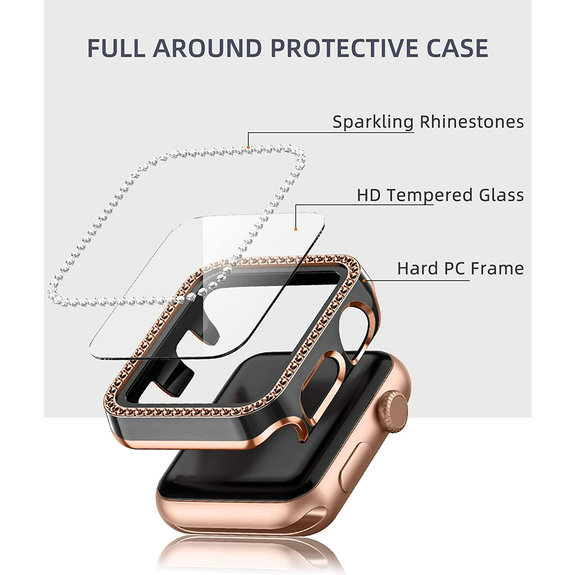 for Apple Watch case with Screen Protector for Apple Watch 38mm Series 3 2 1 Bling Crystal Diamond Ultra Thin Bumper Full Cover Protective Case Women Girls 38mm Rose Gold Black Walmart