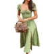 thumbnail image 1 of Vestido Largo Vestidos de playa para mujer Elegante Floral Cuello cuadrado Split Boho Vestido (Verde L) Ygjytge para Mujer Verde T L, 1 of 7