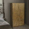 thumbnail image 1 of Pouseayar Tall Wardrobe Closet with 2 Doors,2 Drawers,5 Storage Space for Hanging Clothes, Wardrobe Storage Cabinet Bedrooms, Walnut, 1 of 8