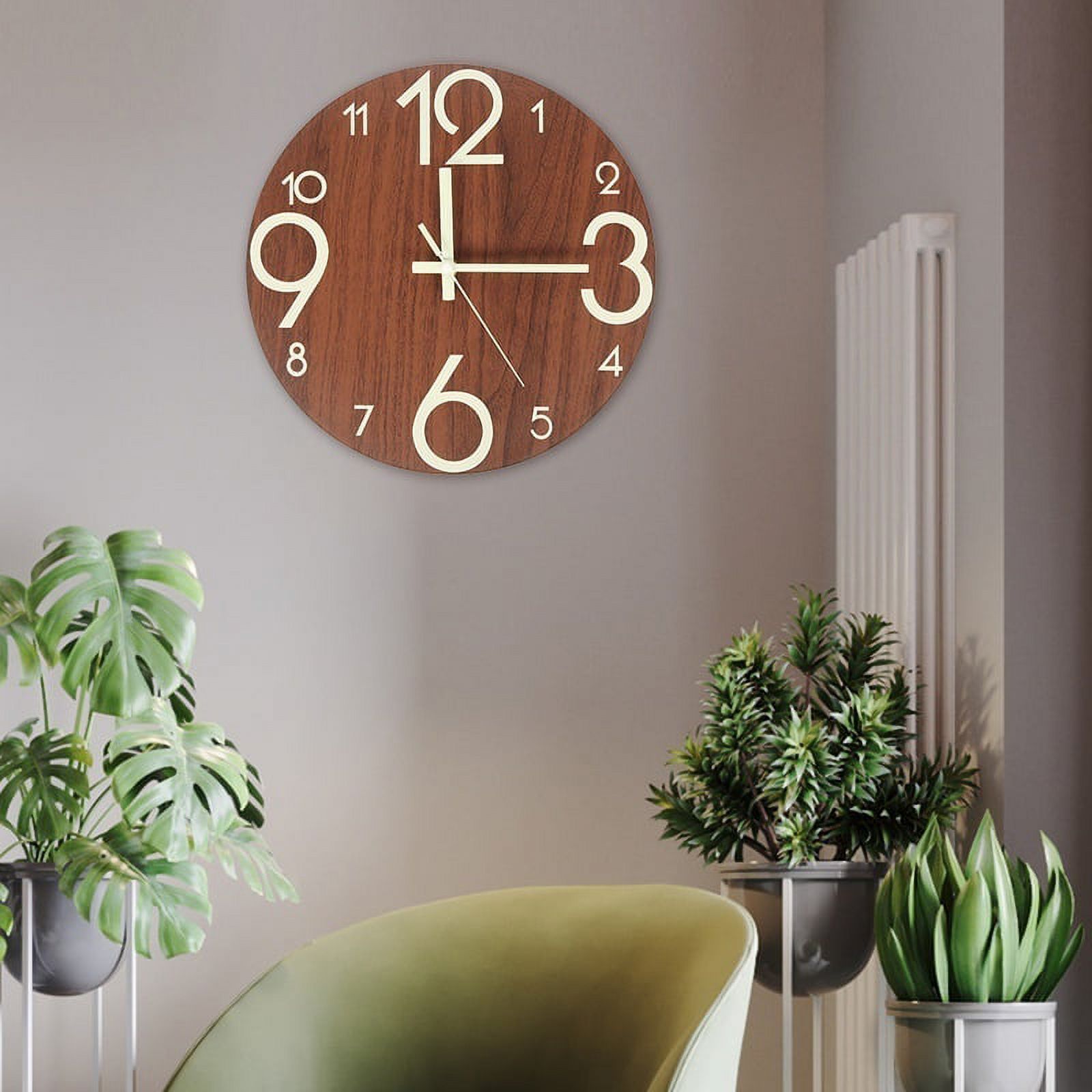 12inch Luminous Wall Clock: Wooden, Glow in the Dark, Silent, Energy ...