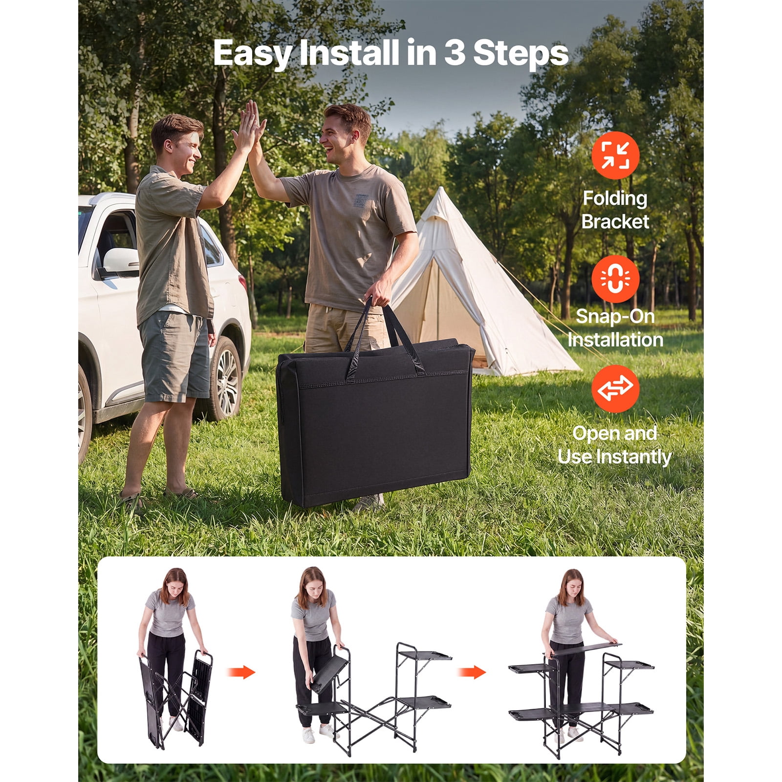 KFFKFF Portable Camping Kitchen Table, Foldable Cook Station with 4 Side Tables, Heat-Resistant Surface, and Carry Bag, Perfect for Outdoor Cooking, Picnics, BBQs, Camping, and RV Trips