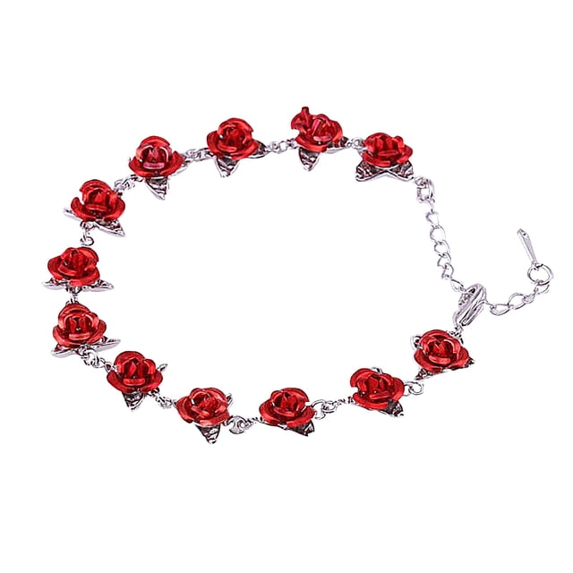 Xihbxyly Pulsera Romántica de Cadena de Eslabones de Color Oro Rosa con Esmalte Rojo y Rosa.