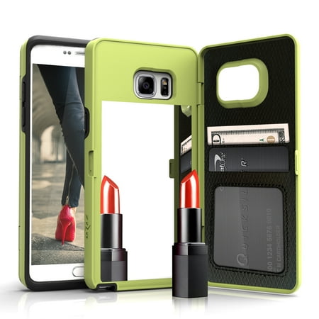 Samsung Light Edge (Zizo VETTORE Series compatible with Samsung Galaxy S7 Edge Case with Built In Mirror and Kickstand LIGHT GREEN)