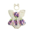 thumbnail image 6 of Douhoow Infant Newborn Girls Tulle Floral Romper 3M 6M 12M 18M Baby Ruffle Sleeveless 3D Flower Jumpsuit Headband, 6 of 8
