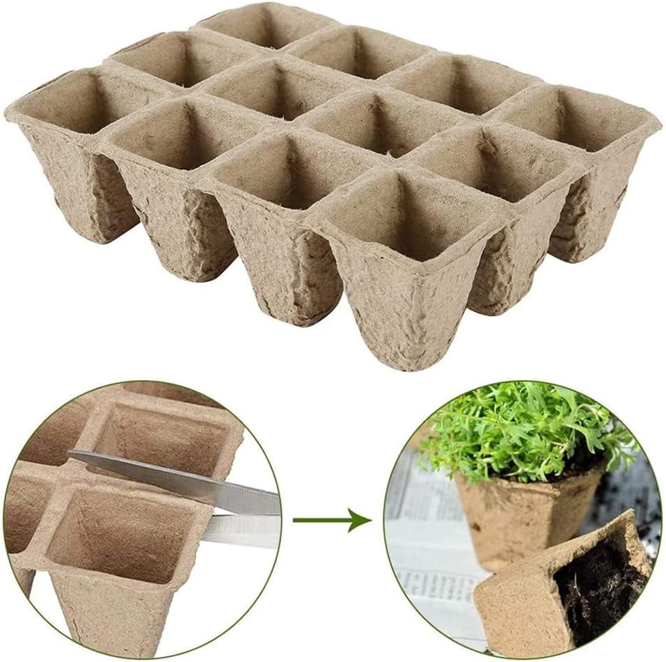 15 Packs Seedling Starter Trays 180 Cells, Biodegradable Seed Germination Trays Plant Starter Peat Pots for Seedlings