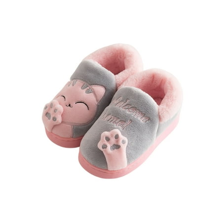 

Lacyhop Boys House Breathable Cute Home Shoes Girls Bedroom Cozy Flats Fuzzy Slippers Anti-Slip Fluffy Indoor Slipper White Gray 11C